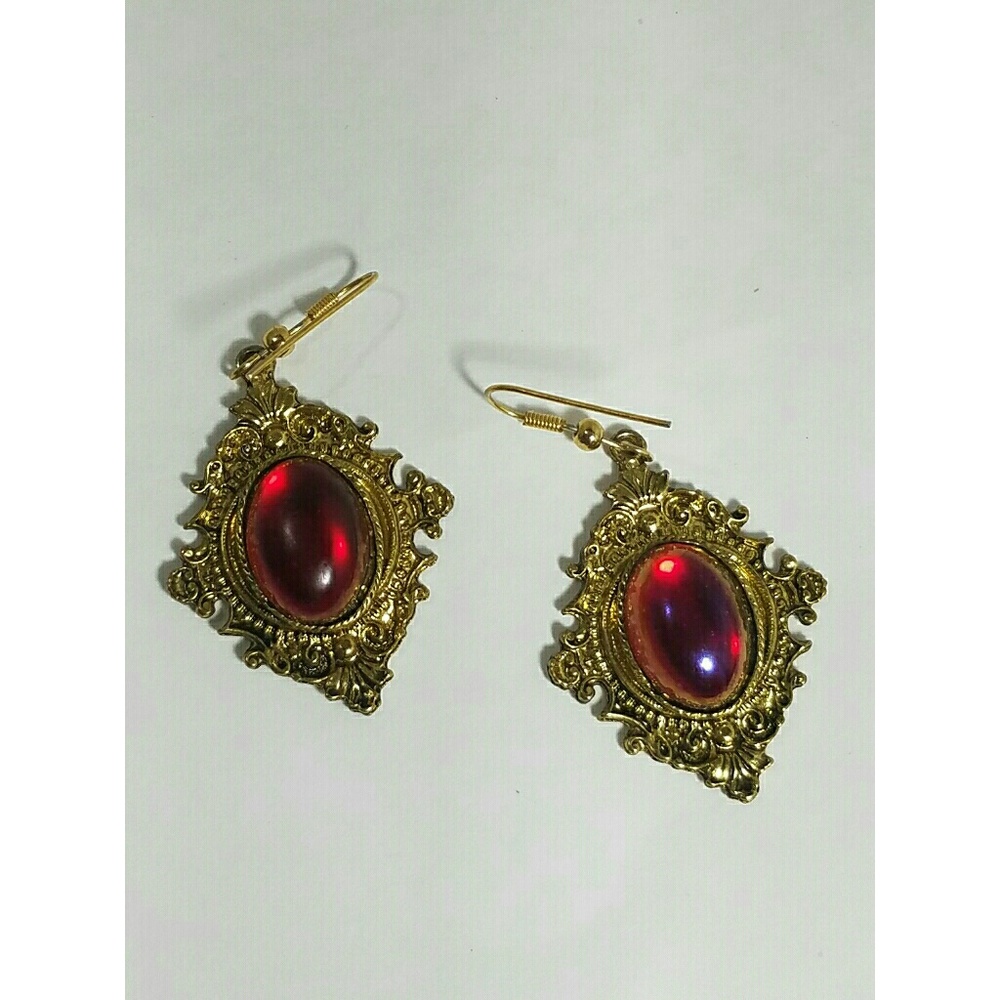 3 for $15 Vintage Gold Tone Red Gemstone Earrings